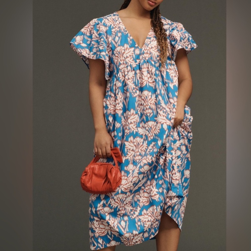 Maeve Anthropologie boho flutter sleeve babydoll pocketed long dress